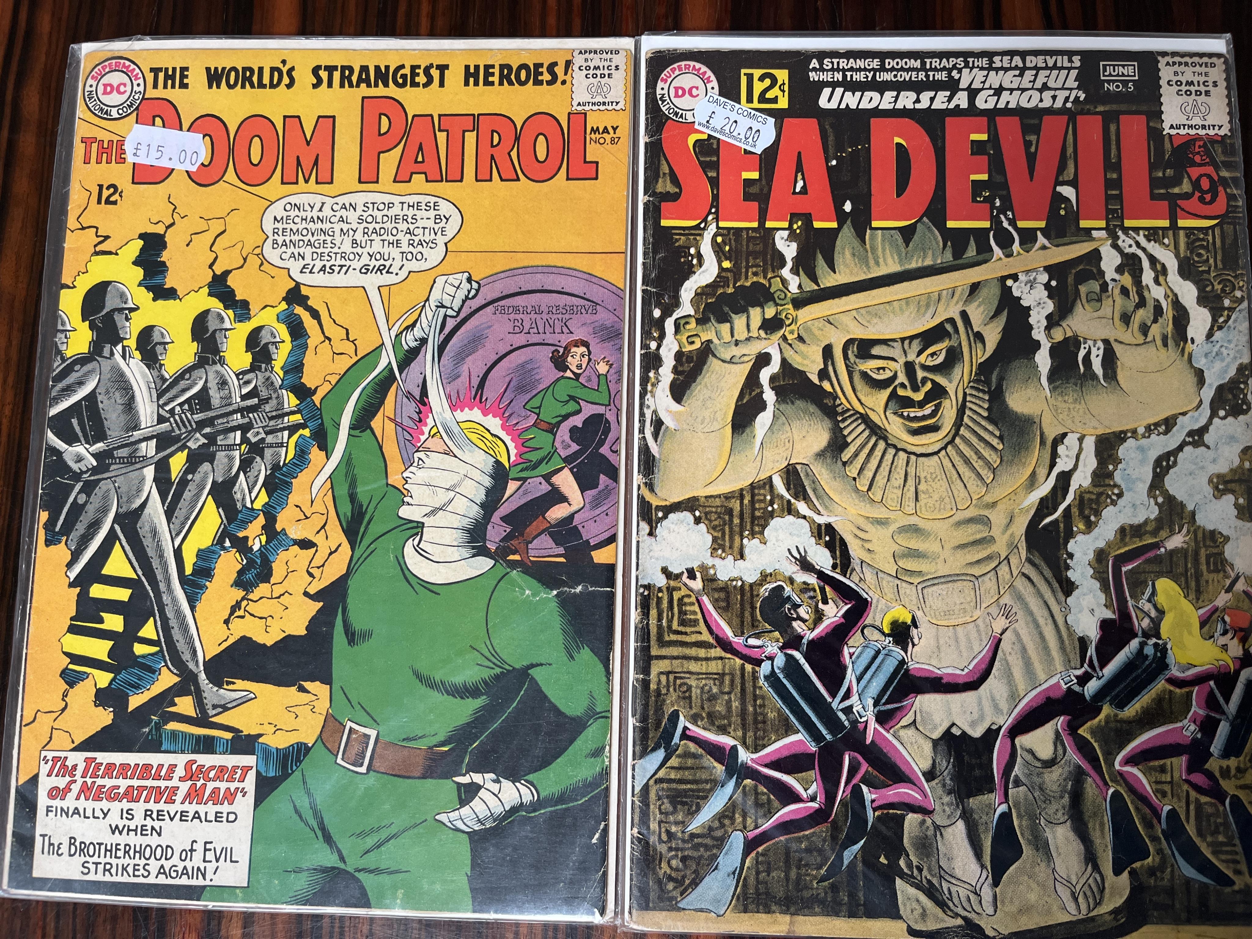 DC comics, Doom Patrol, Vol. 1, 15 issues between #87–118, Sea Devils (1961), 14 issues between #5–33, Phantom Stranger, Vol. 2, 10 issues between #22–40 (29)